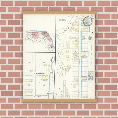 Old map wall art mockup — magnetic wood frame on brick wall — Sanborn Fire Insurance Map from Sausalito, Marin County, California (1891) - Complete Map Set