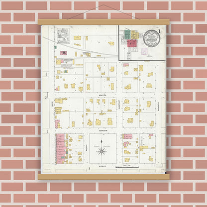 Old map wall art mockup — magnetic wood frame on brick wall — Sanborn Fire Insurance Map from Blandinsville, Mcdonough County, Illinois (1906) - Complete Map Set