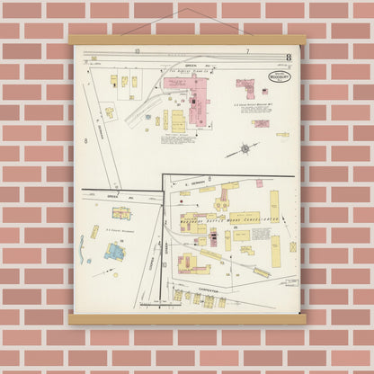 Old map wall art mockup — magnetic wood frame on brick wall — Sanborn Fire Insurance Map from Woodbury, Gloucester County, New Jersey (1915), Sheet #0008