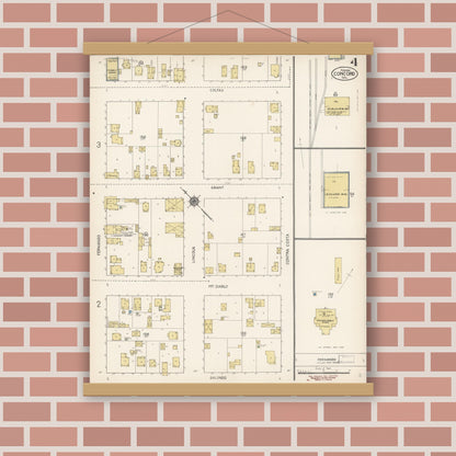 Old map wall art mockup — magnetic wood frame on brick wall — Sanborn Fire Insurance Map from Concord, Contra Costa County, California (1912), Sheet #0004