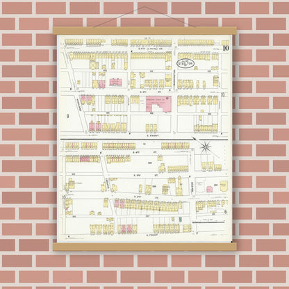 Old map wall art mockup — magnetic wood frame on brick wall — Sanborn Fire Insurance Map from Steelton, Dauphin County, Pennsylvania (1909), Sheet #0010