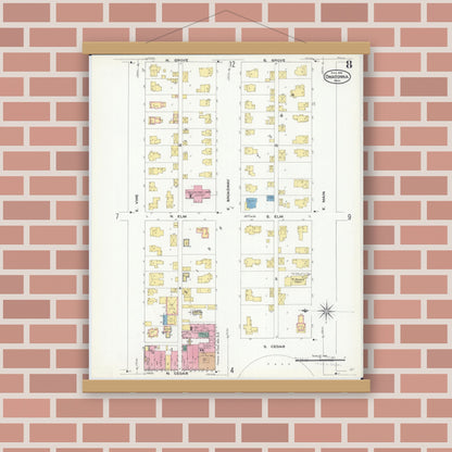 Old map wall art mockup — magnetic wood frame on brick wall — Sanborn Fire Insurance Map from Owatonna, Steele County, Minnesota (1909), Sheet #0008