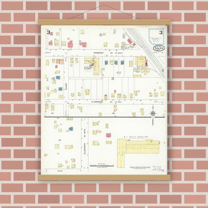 Old map wall art mockup — magnetic wood frame on brick wall — Sanborn Fire Insurance Map from Salem, Columbiana County, Ohio (1926), Sheet #0003
