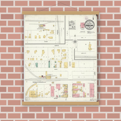 Old map wall art mockup — magnetic wood frame on brick wall — Sanborn Fire Insurance Map from Goodland, Newton County, Indiana (1905) - Complete Map Set