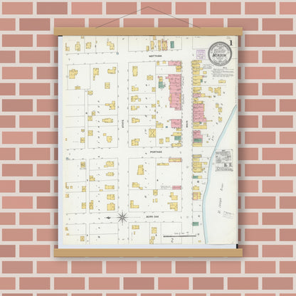 Old map wall art mockup — magnetic wood frame on brick wall — Sanborn Fire Insurance Map from Mendon, Saint Joseph County, Michigan (1904) - Complete Map Set