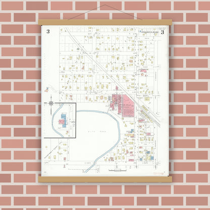 Old map wall art mockup — magnetic wood frame on brick wall — Sanborn Fire Insurance Map from Yale, Saint Clair County, Michigan (1937), Sheet #0003