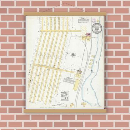 Old map wall art mockup — magnetic wood frame on brick wall — Sanborn Fire Insurance Map from Skibo, Saint Louis County, Minnesota (1904), Sheet #0001