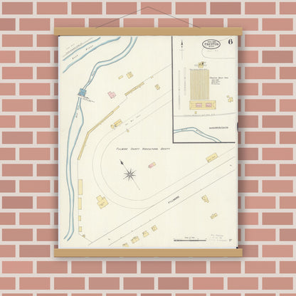 Old map wall art mockup — magnetic wood frame on brick wall — Sanborn Fire Insurance Map from Preston, Fillmore County, Minnesota (1909), Sheet #0006