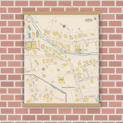 Old map wall art mockup — magnetic wood frame on brick wall — Sanborn Fire Insurance Map from Angels Camp, Calaveras County, California (1922), Sheet #0005