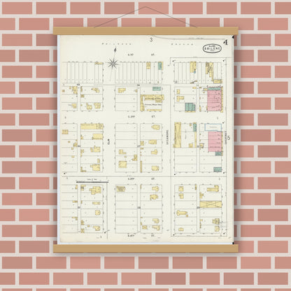 Old map wall art mockup — magnetic wood frame on brick wall — Sanborn Fire Insurance Map from Abilene, Taylor County, Texas (1896), Sheet #0004