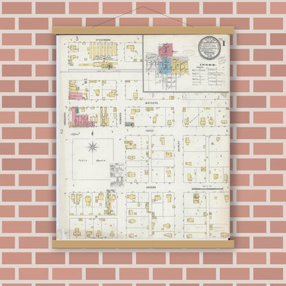 Old map wall art mockup — magnetic wood frame on brick wall — Sanborn Fire Insurance Map from Newman, Douglas County, Illinois (1898) - Complete Map Set