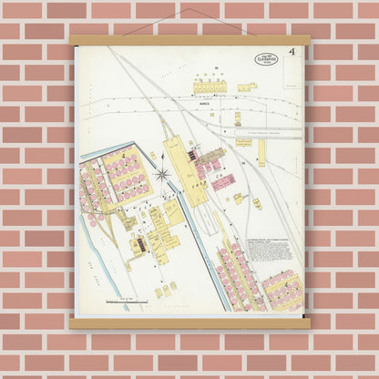 Old map wall art mockup — magnetic wood frame on brick wall — Sanborn Fire Insurance Map from Elk Rapids, Antrim County, Michigan (1907), Sheet #0004