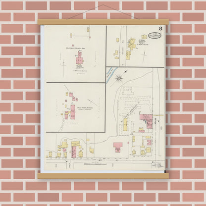Old map wall art mockup — magnetic wood frame on brick wall — Sanborn Fire Insurance Map from Gallipolis, Gallia County, Ohio (1895), Sheet #0008