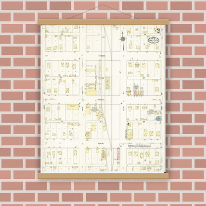 Old map wall art mockup — magnetic wood frame on brick wall — Sanborn Fire Insurance Map from Sac City, Sac County, Iowa (1915), Sheet #0002
