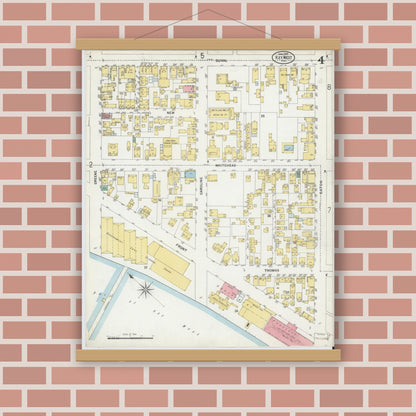 Old map wall art mockup — magnetic wood frame on brick wall — Sanborn Fire Insurance Map from Key West, Monroe County, Florida (1899), Sheet #0004