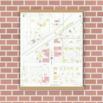 Old map wall art mockup — magnetic wood frame on brick wall — Sanborn Fire Insurance Map from Coal City, Grundy County, Illinois (1933), Sheet #0002