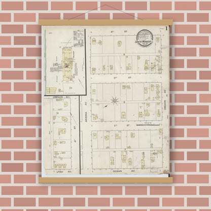 Old map wall art mockup — magnetic wood frame on brick wall — Sanborn Fire Insurance Map from Santa Monica, Los Angeles County, California (1887) - Complete Map Set