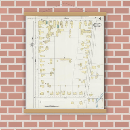 Old map wall art mockup — magnetic wood frame on brick wall — Sanborn Fire Insurance Map from New Berlin, Chenango County, New York (1894), Sheet #0004
