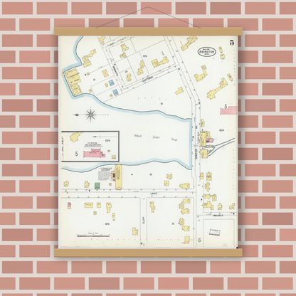 Old map wall art mockup — magnetic wood frame on brick wall — Sanborn Fire Insurance Map from Abington, Plymouth County, Massachusetts (1901), Sheet #0005