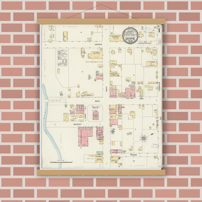 Old map wall art mockup — magnetic wood frame on brick wall — Sanborn Fire Insurance Map from Louisburg, Franklin County, North Carolina (1898) - Complete Map Set