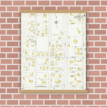 Old map wall art mockup — magnetic wood frame on brick wall — Sanborn Fire Insurance Map from Gainesville, Alachua County, Florida (1903), Sheet #0003