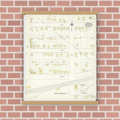 Old map wall art mockup — magnetic wood frame on brick wall — Sanborn Fire Insurance Map from Edgerton, Williams County, Ohio (1913), Sheet #0004