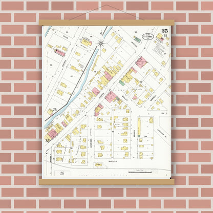 Old map wall art mockup — magnetic wood frame on brick wall — Sanborn Fire Insurance Map from Ottumwa, Wapello County, Iowa (1902), Sheet #0025