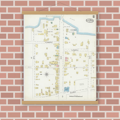 Old map wall art mockup — magnetic wood frame on brick wall — Sanborn Fire Insurance Map from Paulsboro, Gloucester County, New Jersey (1896), Sheet #0002