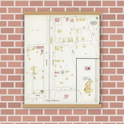 Old map wall art mockup — magnetic wood frame on brick wall — Sanborn Fire Insurance Map from Oakmont, Allegheny County, Pennsylvania (1900), Sheet #0003
