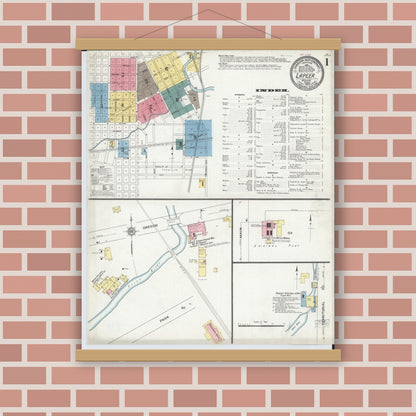Old map wall art mockup — magnetic wood frame on brick wall — Sanborn Fire Insurance Map from Lapeer, Lapeer County, Michigan (1909) - Complete Map Set