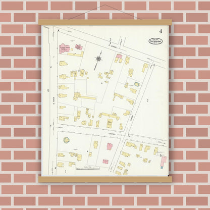 Old map wall art mockup — magnetic wood frame on brick wall — Sanborn Fire Insurance Map from Sherburne, Chenango County, New York (1911), Sheet #0004