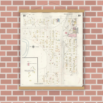 Old map wall art mockup — magnetic wood frame on brick wall — Sanborn Fire Insurance Map from Webster City, Hamilton County, Iowa (1950), Sheet #0010