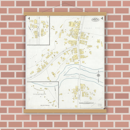 Old map wall art mockup — magnetic wood frame on brick wall — Sanborn Fire Insurance Map from Waialua, Honolulu County, Hawaii (1927), Sheet #0004