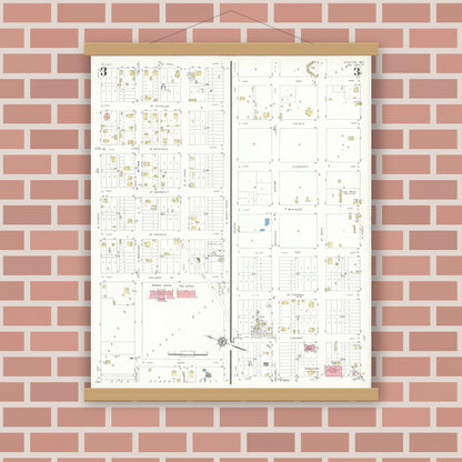 Old map wall art mockup — magnetic wood frame on brick wall — Sanborn Fire Insurance Map from Stanton, Martin County, Texas (1935), Sheet #0003