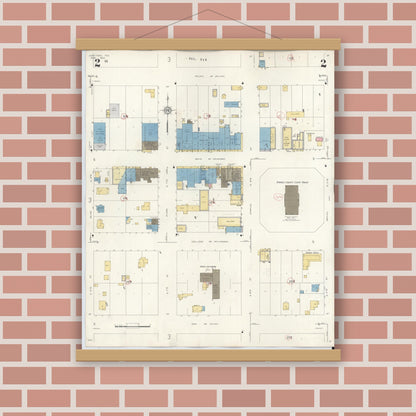 Old map wall art mockup — magnetic wood frame on brick wall — Sanborn Fire Insurance Map from Junction, Kimble County, Texas (1942), Sheet #0002