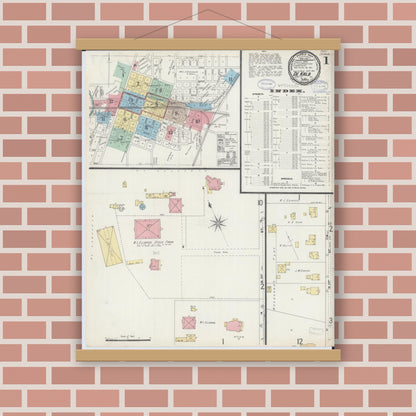 Old map wall art mockup — magnetic wood frame on brick wall — Sanborn Fire Insurance Map from De Kalb, De Kalb County, Illinois (1897) - Complete Map Set