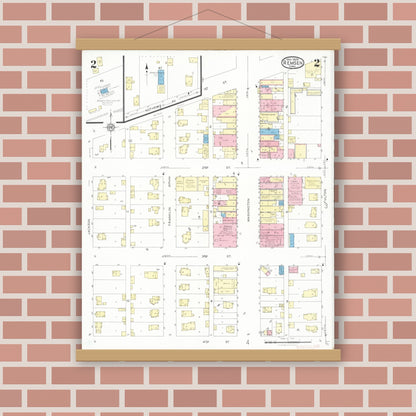 Old map wall art mockup — magnetic wood frame on brick wall — Sanborn Fire Insurance Map from Remsen, Plymouth County, Iowa (1929), Sheet #0002
