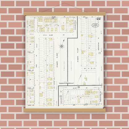 Old map wall art mockup — magnetic wood frame on brick wall — Sanborn Fire Insurance Map from Cairo, Alexander County, Illinois (1907), Sheet #0022