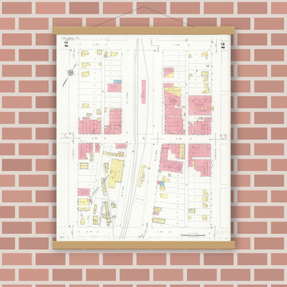 Old map wall art mockup — magnetic wood frame on brick wall — Sanborn Fire Insurance Map from Lee's Summit, Jackson County, Missouri (1935), Sheet #0002