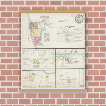 Old map wall art mockup — magnetic wood frame on brick wall — Sanborn Fire Insurance Map from Connersville, Fayette County, Indiana (1887) - Complete Map Set