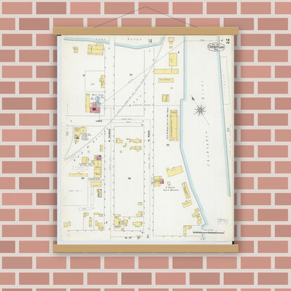 Old map wall art mockup — magnetic wood frame on brick wall — Sanborn Fire Insurance Map from Cheboygan, Cheboygan County, Michigan (1900), Sheet #0002