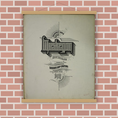 Old map wall art mockup — magnetic wood frame on brick wall — Sanborn Fire Insurance Map from Muskegon, Muskegon County, Michigan (1911), Sheet #0001