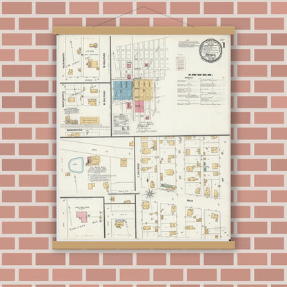 Old map wall art mockup — magnetic wood frame on brick wall — Sanborn Fire Insurance Map from Ashley, Washington County, Illinois (1900) - Complete Map Set