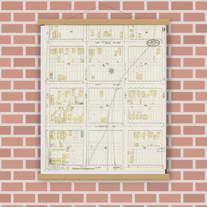 Old map wall art mockup — magnetic wood frame on brick wall — Sanborn Fire Insurance Map from Ashland, Ashland County, Wisconsin (1895), Sheet #0009