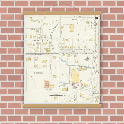 Old map wall art mockup — magnetic wood frame on brick wall — Sanborn Fire Insurance Map from Nyack, Rockland County, New York. (1903), Sheet #0013