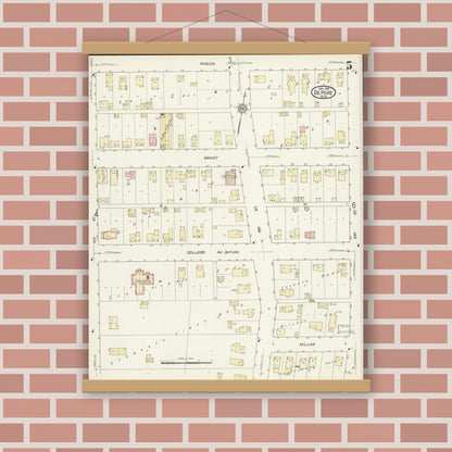 Old map wall art mockup — magnetic wood frame on brick wall — Sanborn Fire Insurance Map from De Pere, Brown County, Wisconsin (1914), Sheet #0005