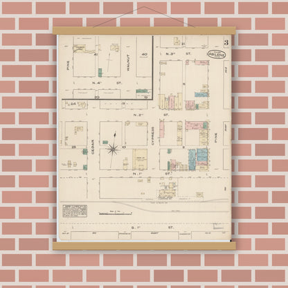 Old map wall art mockup — magnetic wood frame on brick wall — Sanborn Fire Insurance Map from Abilene, Taylor County, Texas (1885), Sheet #0003