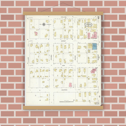 Old map wall art mockup — magnetic wood frame on brick wall — Sanborn Fire Insurance Map from Lagrange, LaGrange County, Indiana (1910), Sheet #0002