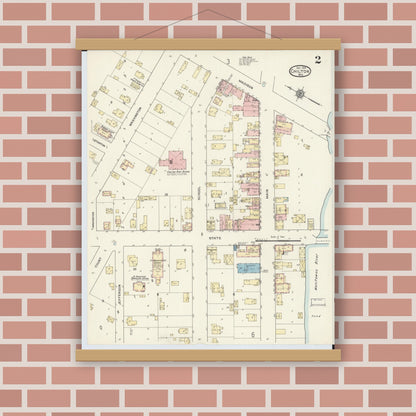 Old map wall art mockup — magnetic wood frame on brick wall — Sanborn Fire Insurance Map from Chilton, Calumet County, Wisconsin (1914), Sheet #0002