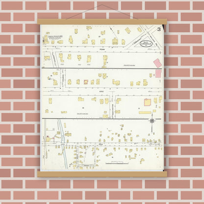 Old map wall art mockup — magnetic wood frame on brick wall — Sanborn Fire Insurance Map from Linesville, Crawford County, Pennsylvania (1911), Sheet #0003